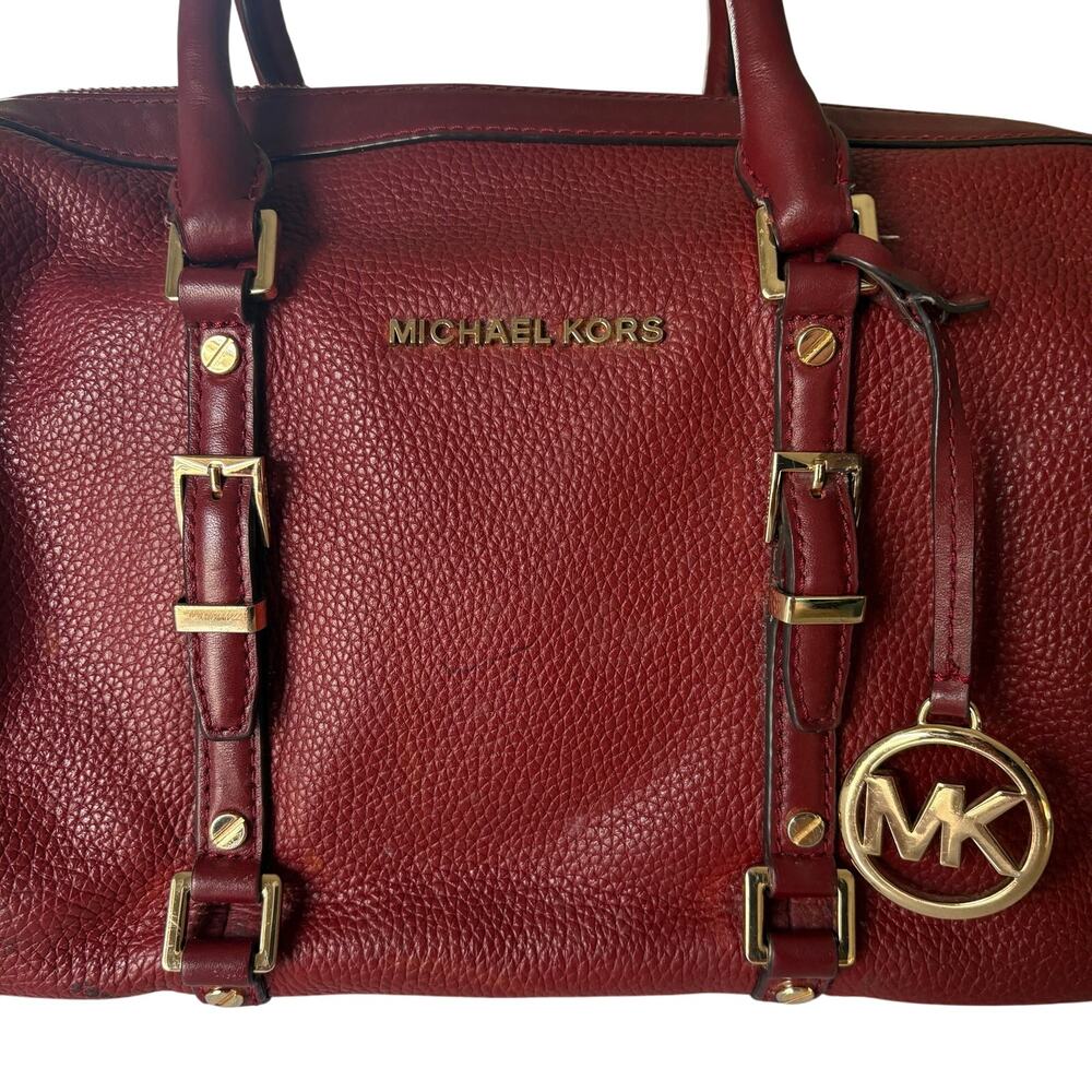 Michael Kors Bedford Legacy Maroon Red Pebbled Leather Duffel Handbag Purse READ - Picture 2 of 10